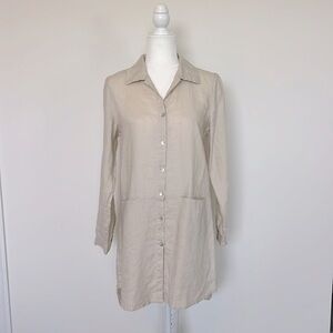 Sigrid Olsen 100% Linen Button Down Long Sleeve Shirt Dress Coastal Grandma